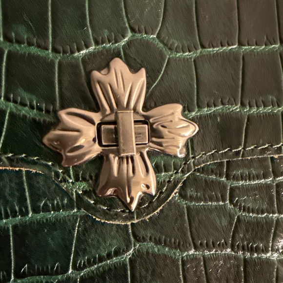 Patricia Nash Christmas pine green leather croc reptile crossbody & wallet bag - Picture 16 of 16
